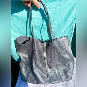 Tiffany and Co Reversible Tote Purse in Silver and Gray with matching Pochette